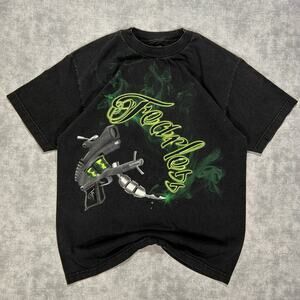 Fearless Airbrush Tattoo Machine Graphic T Shirt Y2K Black Green Mens Medium